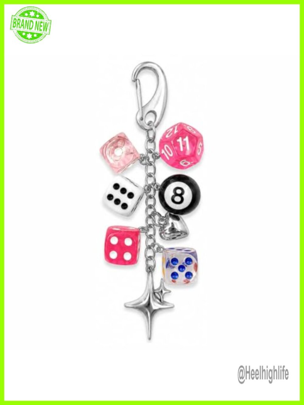 Y2K 8 Ball Dice Cherry Charm Keychain with Carabiner Clip